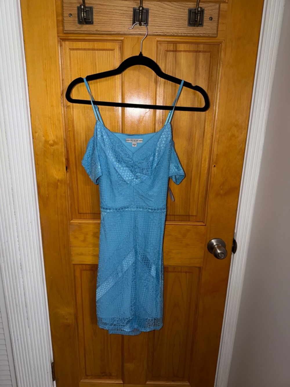 Guess Sky Blue Lace Cold-Shoulder Mini Dress